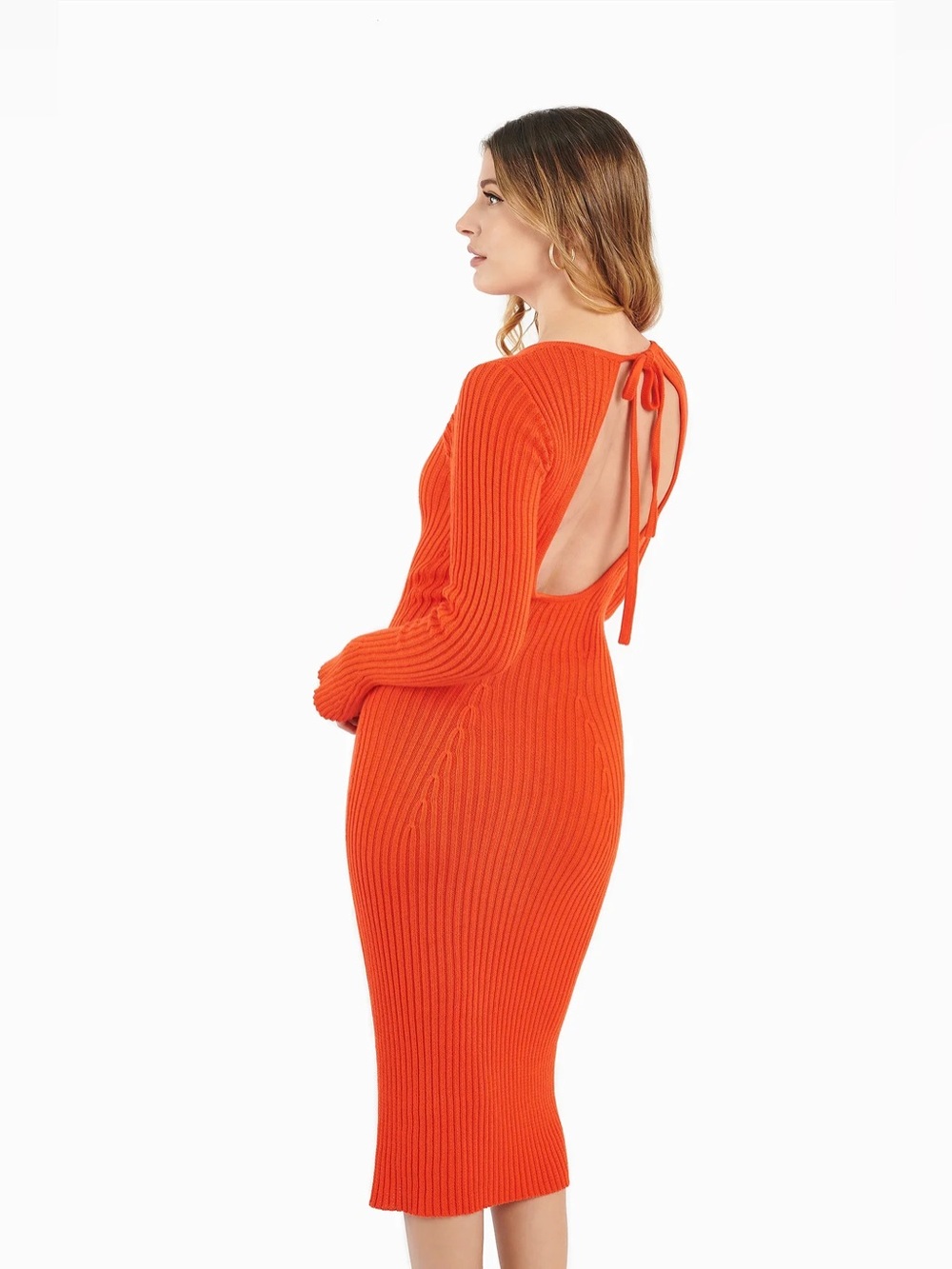 Unne Open-Back Ribbed Knit Midi Dress - Cherry Tomato
